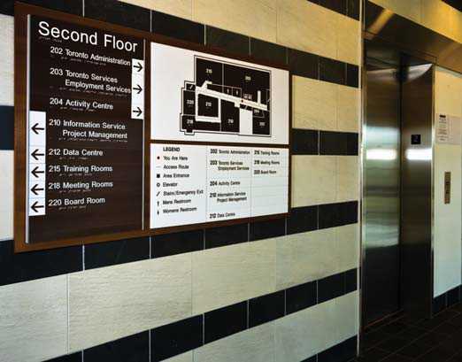 A good example of a building directory with raised print, braille and a tactile floor map.